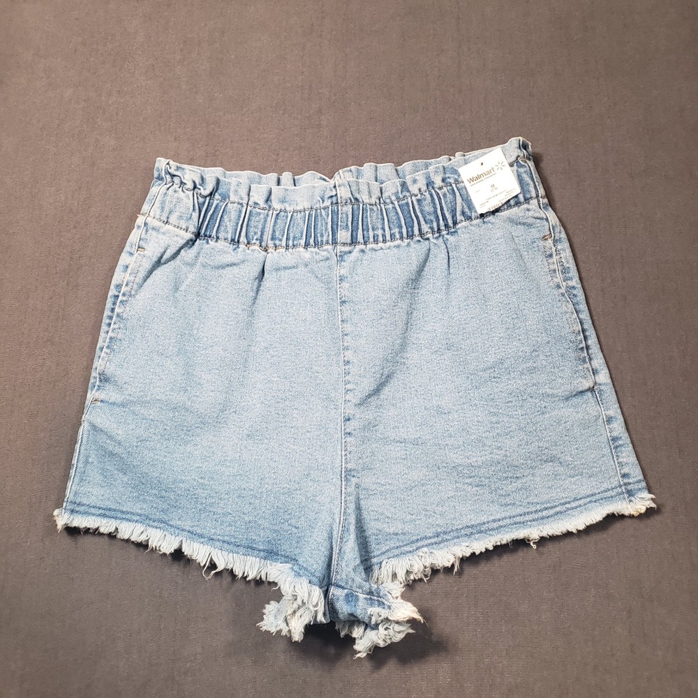 Material Girl Fray Hem Shorts‎ Juniors Size M Light Blue Paperbag Waist Denim